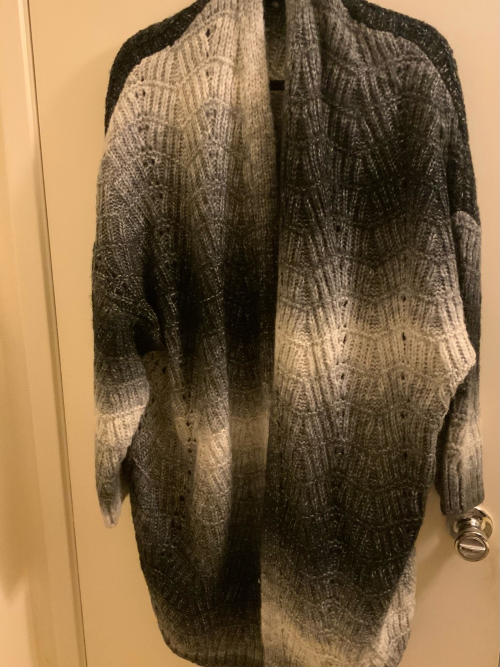 Express Ombre Black, Gray & Cream Open-Front Cardigan